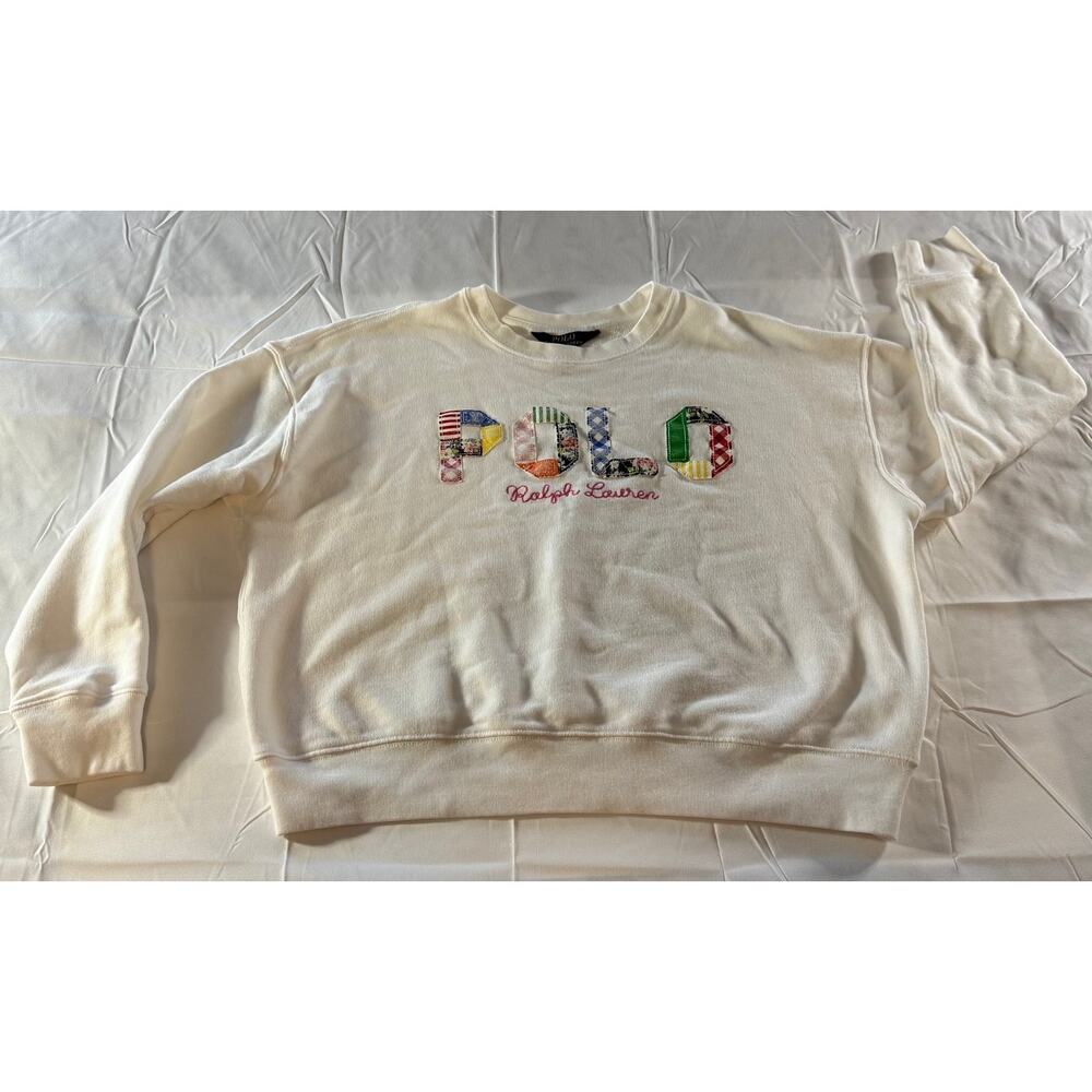 Girls Polo Ralph Lauren Patchwork Logo Sweatshirt White XL (16)